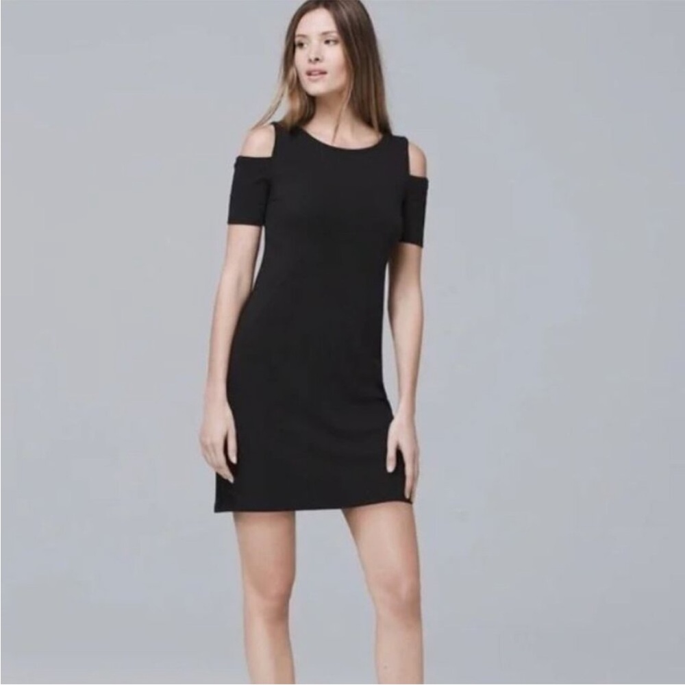 WHBM size XXS black cold shoulder jersey knit dress